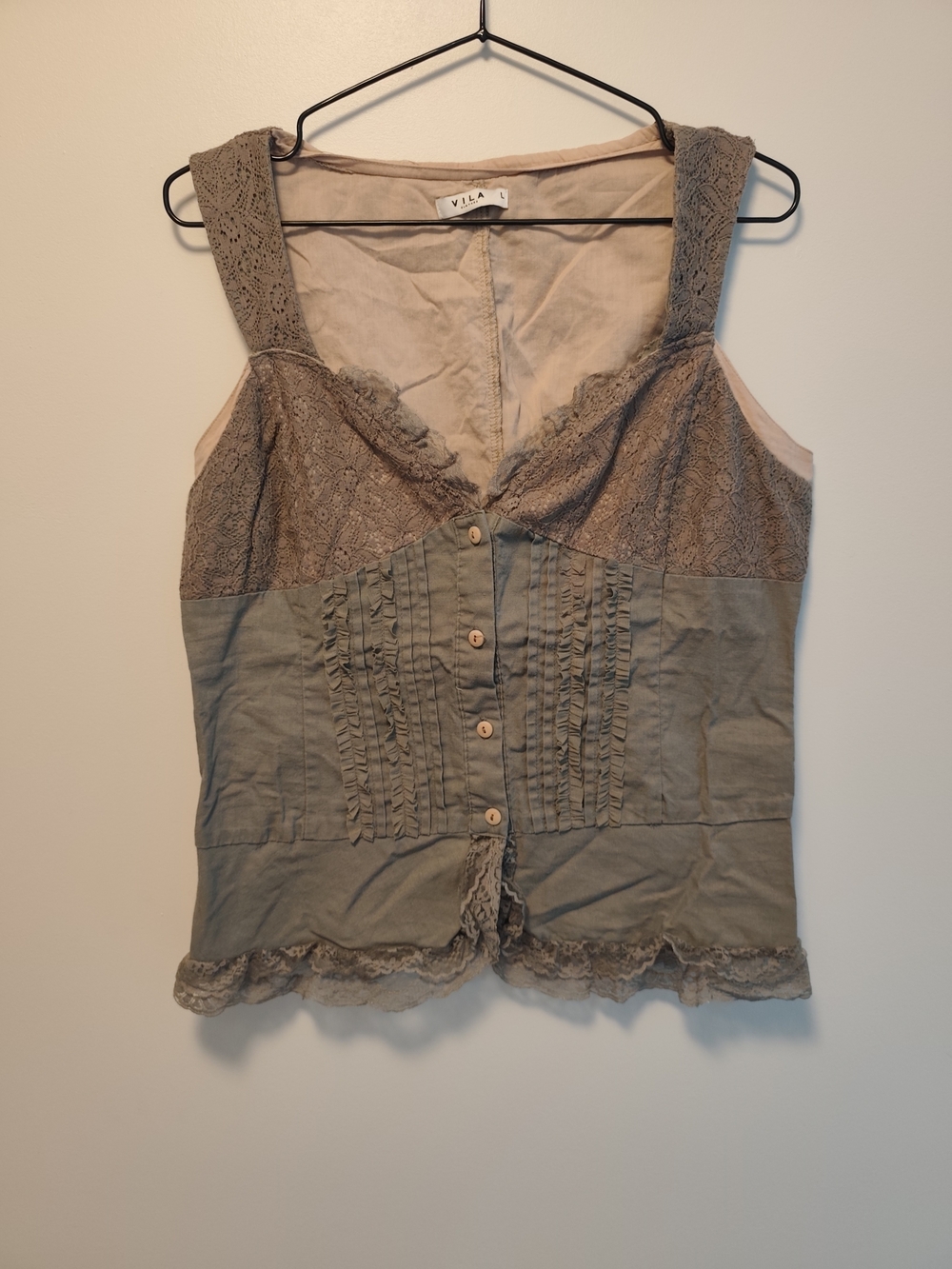 VILA Olive Green Lace Corset Cami | Y2K Whimsigoth Fairycore Tank Size US L